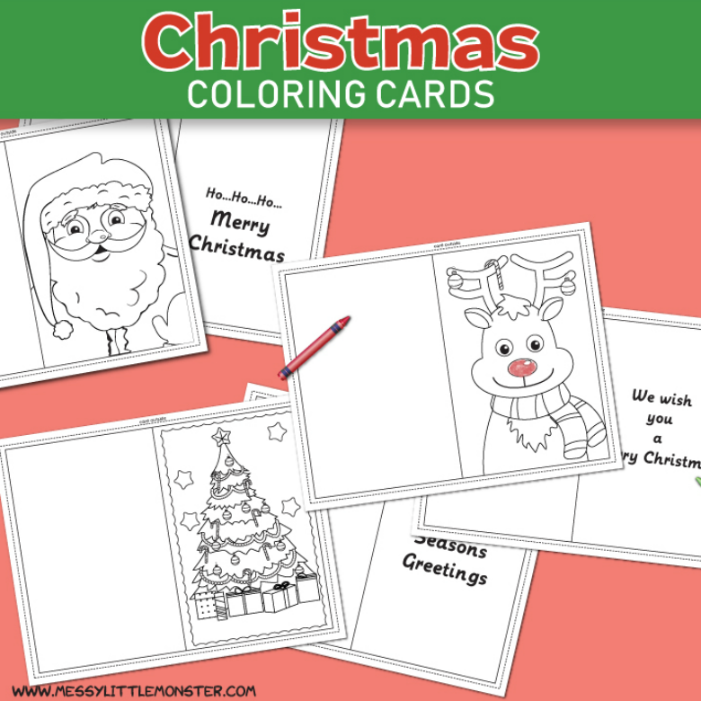 Christmas coloring cards - Messy Little Monster