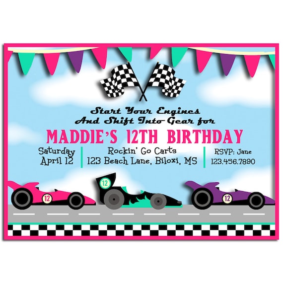 Girls Cars or Go Karts Invitation Printable or Printed With FREE ...