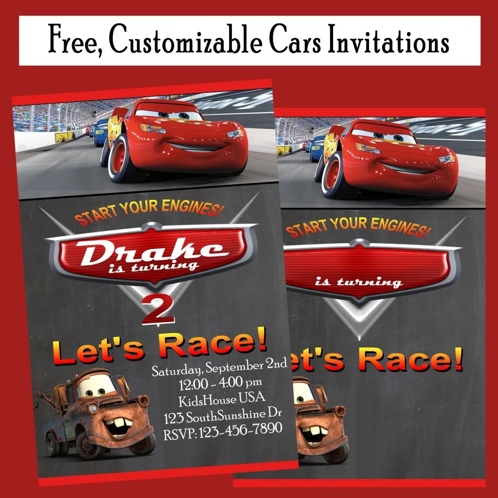 printable cars invitations free