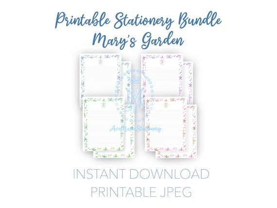 Printable Marys Garden Floral Letter Paper Bundle A4, US Letter ...