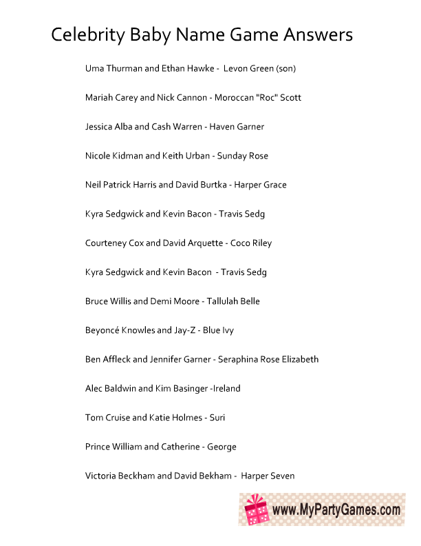Free Printable Celebrity Baby Name Game