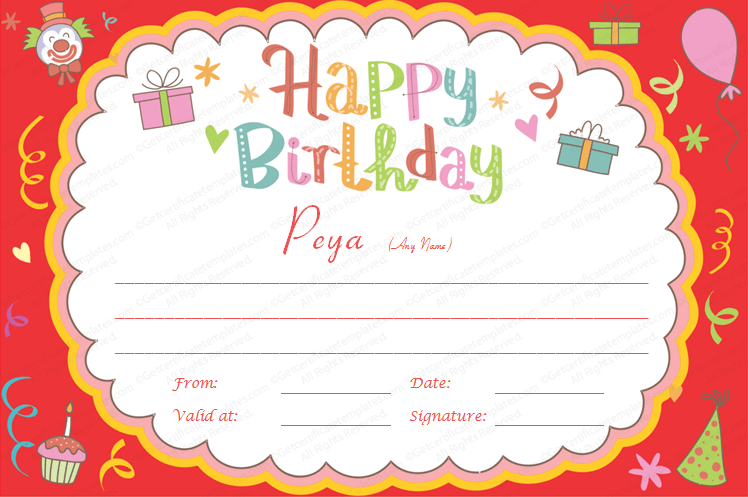 Printable Birthday Bash Gift Certificate Template