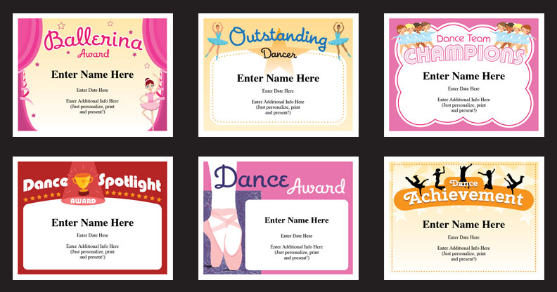 printable certificates dance