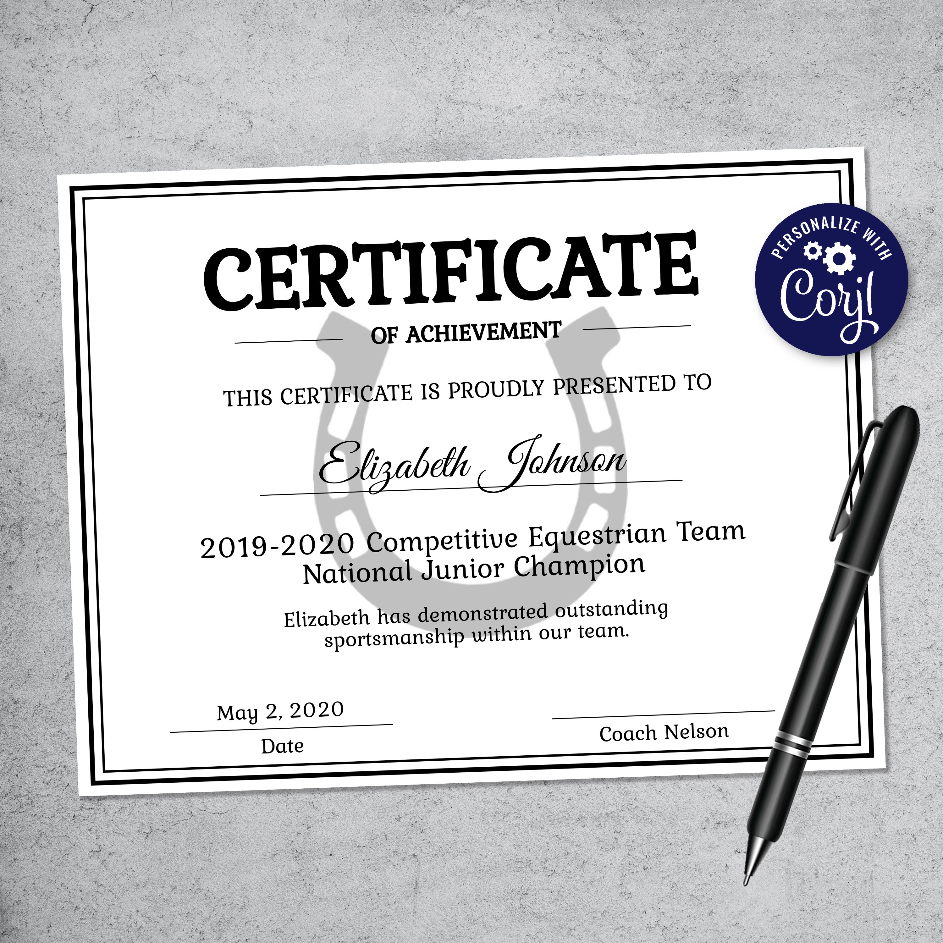 Editable Equestrian Certificate Template Printable Horse ...