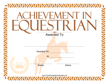 Equestrian Certificate Printable Certificate