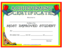 Printable Most Improved Student Awards Certificates Templates