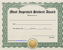 Printable Most Improved Student Awards Certificates Templates