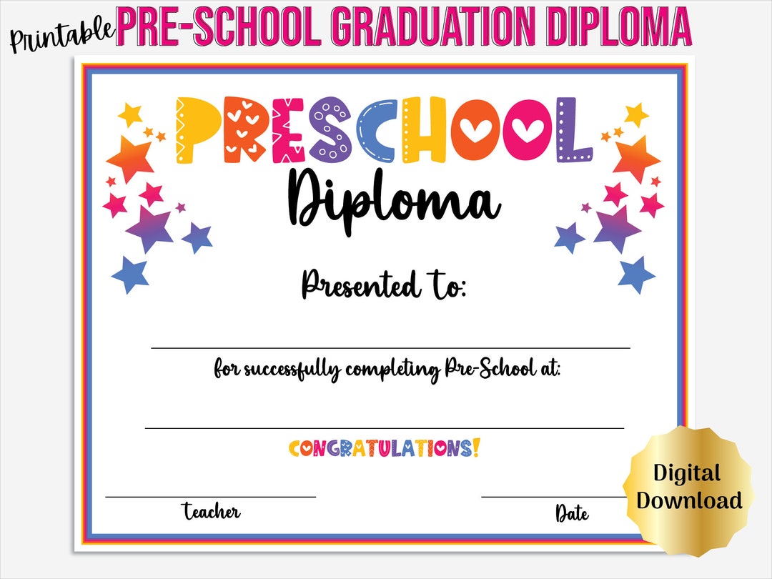 Preschool Graduation Diploma Certificate Printable Preschool 