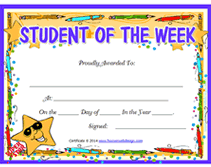 Printable Student of the Week Awards School Certificates Templates
