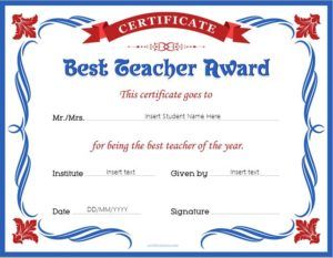 printable certificates for teachers best teacher awards