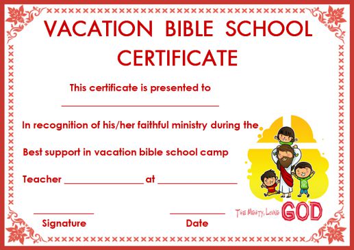 12+ VBS Certificate Templates for Students of Bible School (Church ...
