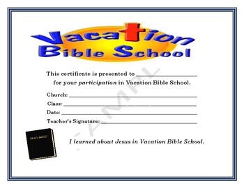 Certificate - Vacation Bible School 30 pack (734675130471)