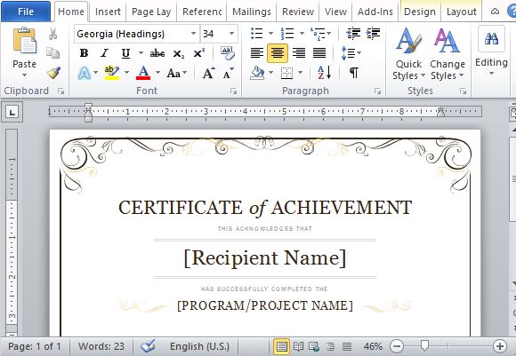 printable certificates microsoft word