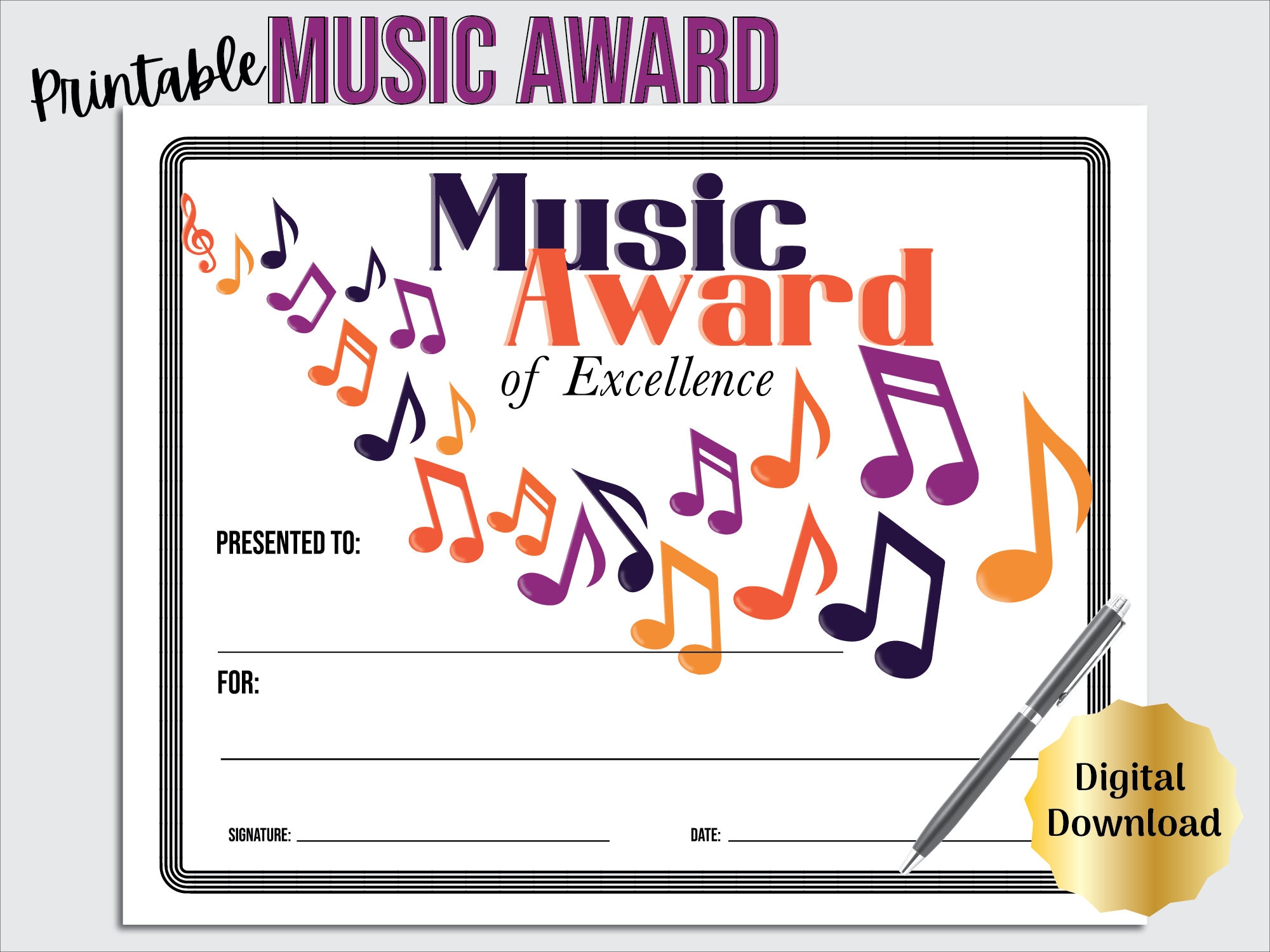 Music Awards For Students Music Award Certificates | Musical ...