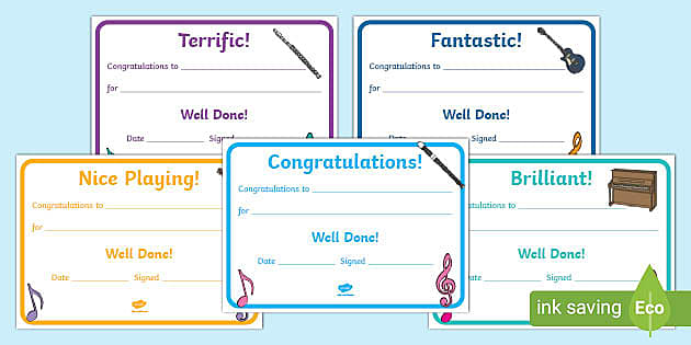 printable certificates music