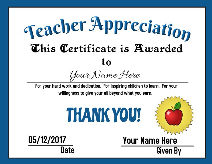 printable certificates of appreciation for teachers