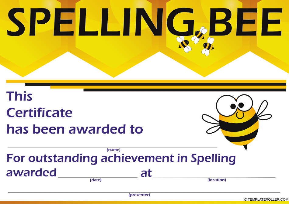 Spelling Bee Certificate Template Download Printable PDF ...