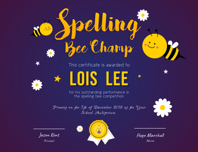 printable certificates spelling bee