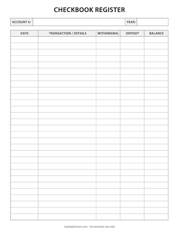 printable check register free