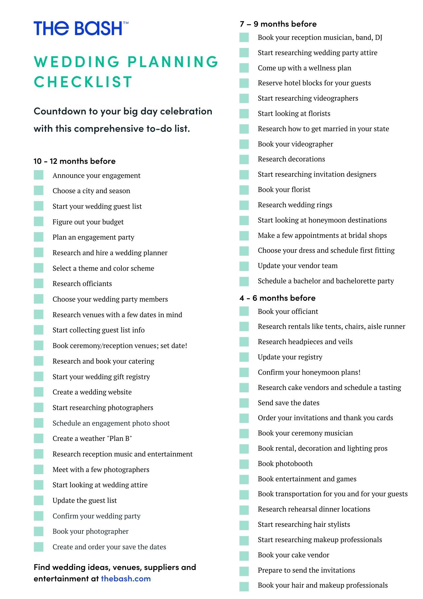 printable checklist for a wedding