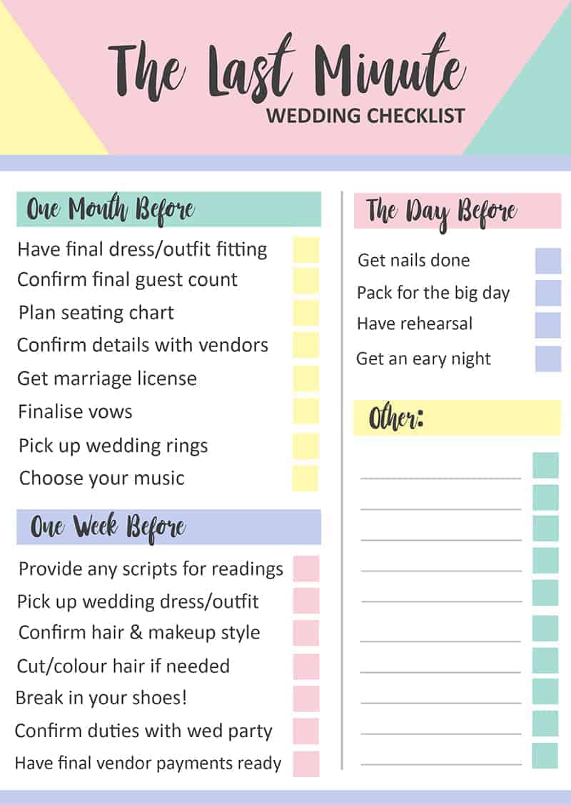 GRAB THIS FREE PRINTABLE LAST MINUTE WEDDING CHECKLIST | Bespoke ...