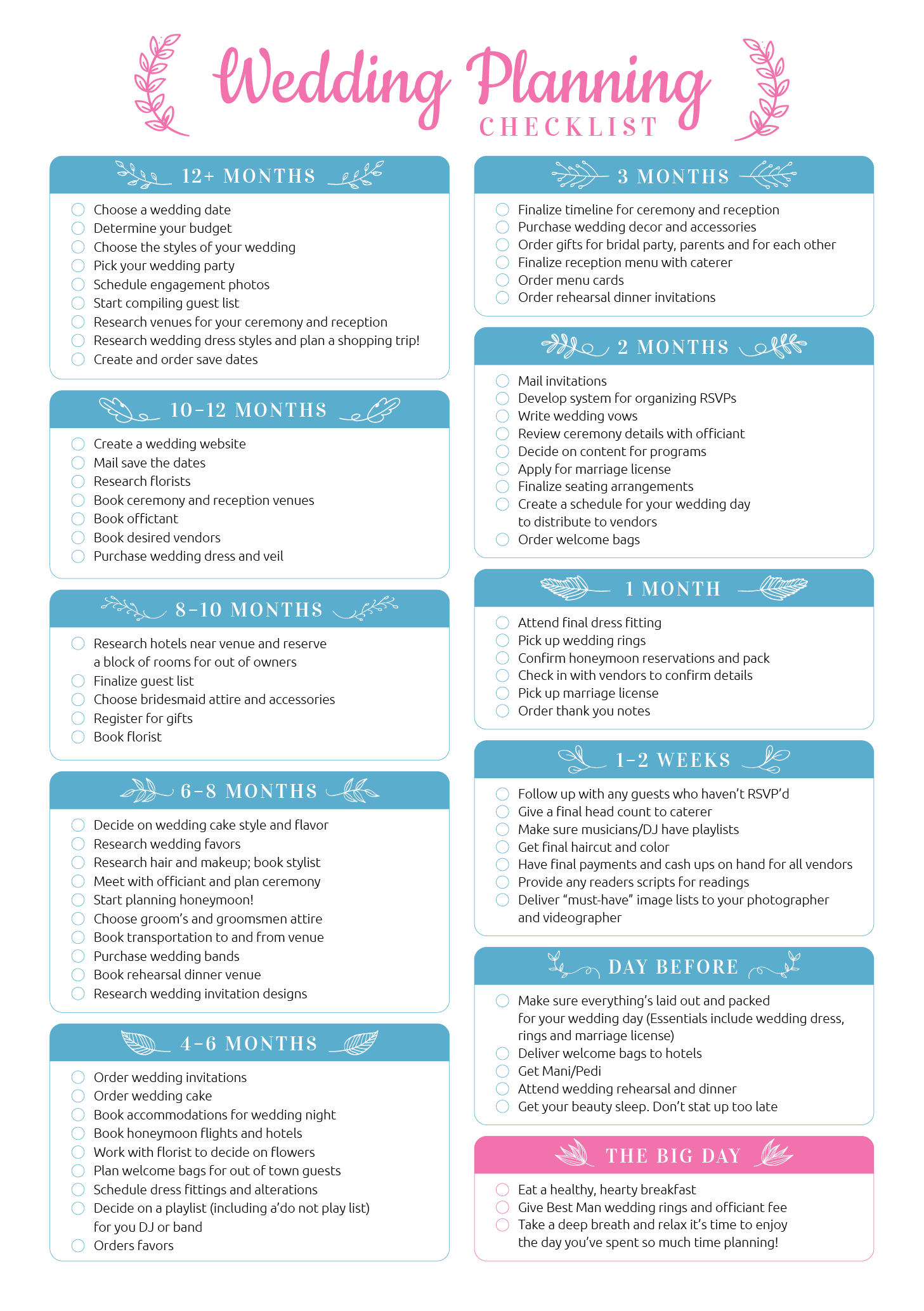 Printable Wedding Planning Checklist PDF Download