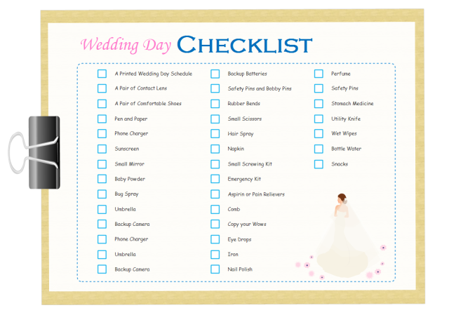 printable checklist for a wedding