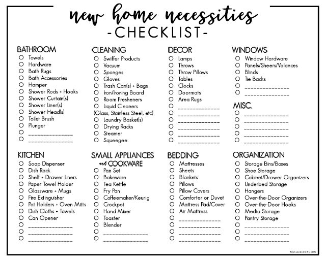 printable checklist for moving into a new home
