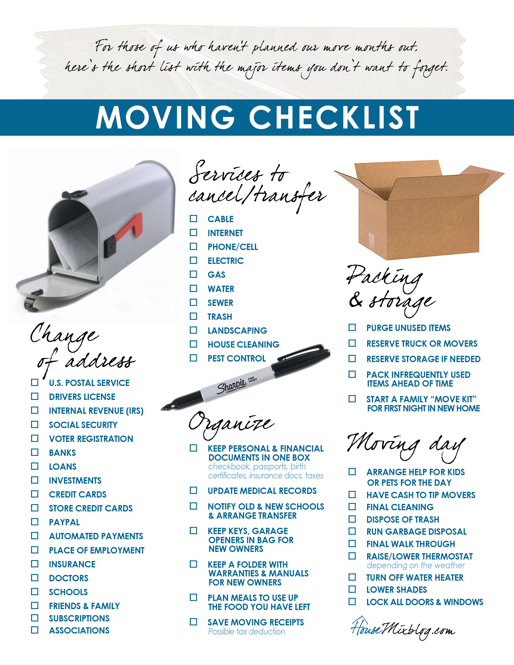printable checklist for moving into a new home