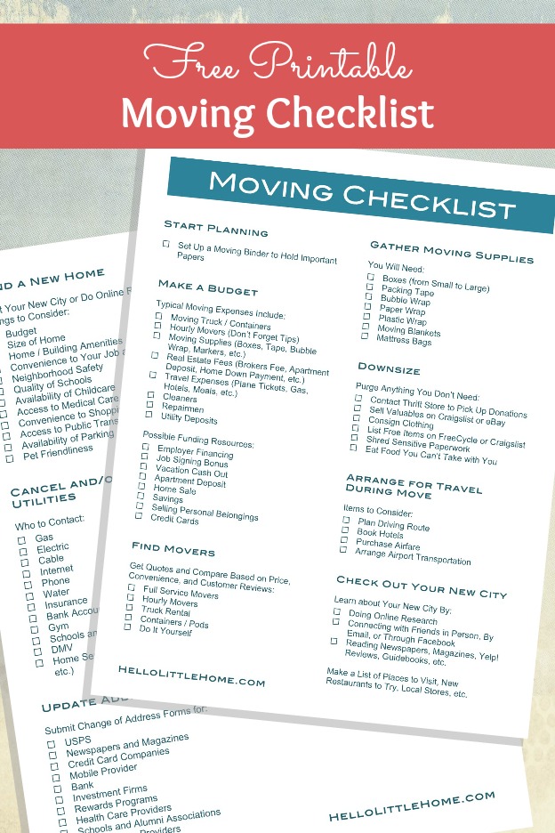 printable checklist for moving into a new home