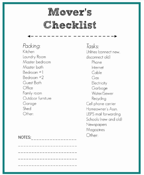 printable checklist for moving into a new home