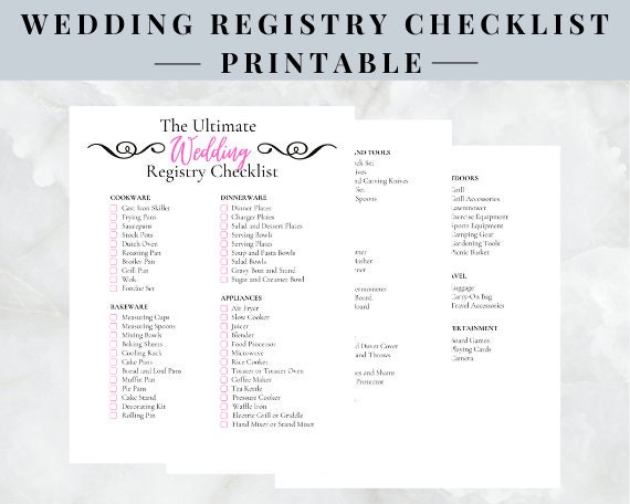 printable checklist for wedding registry