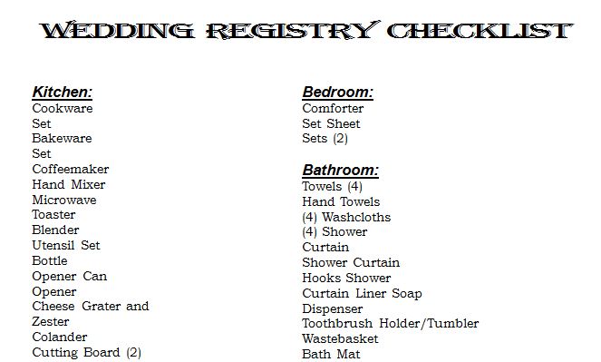 printable checklist for wedding registry