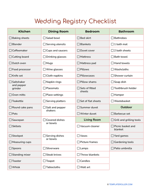 printable checklist for wedding registry