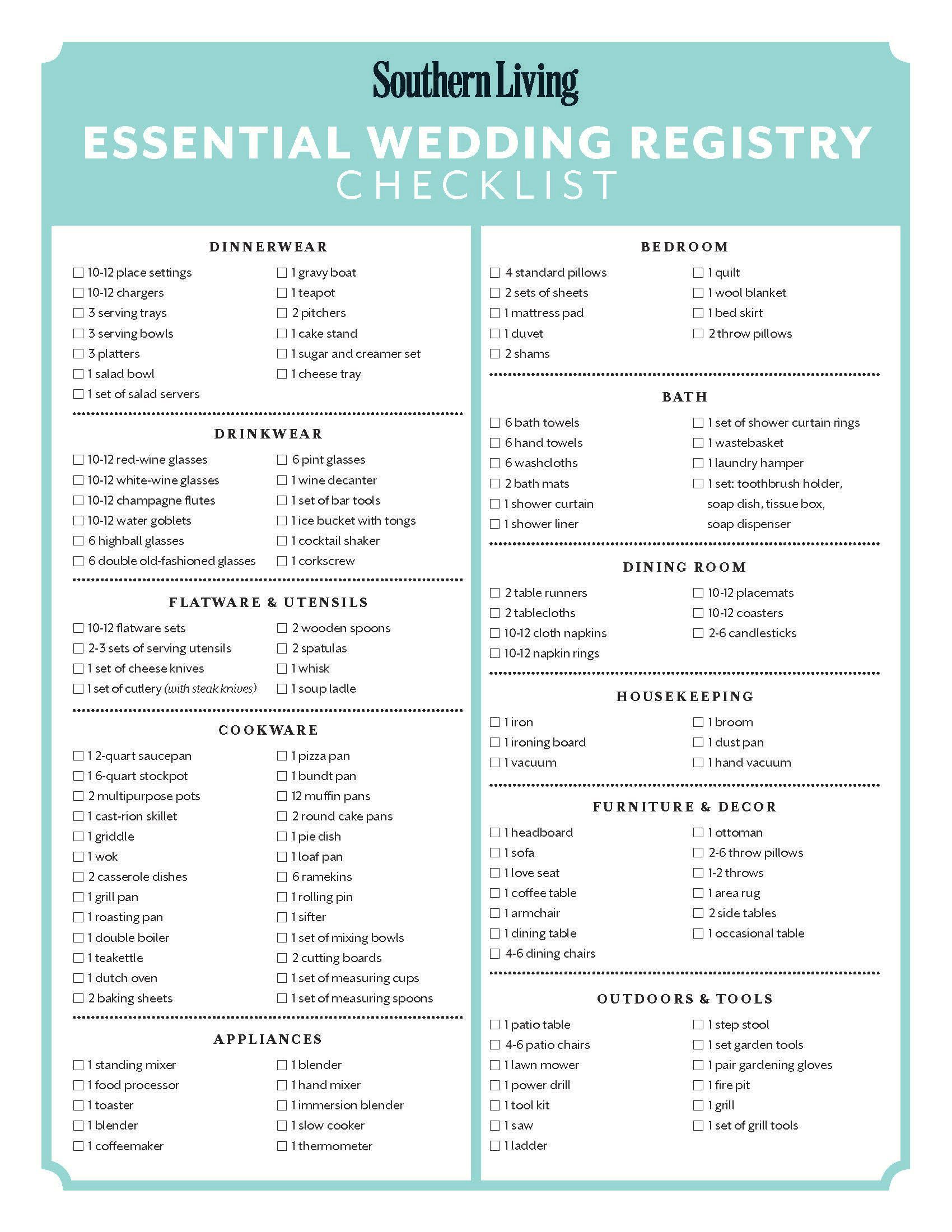 printable checklist for wedding registry