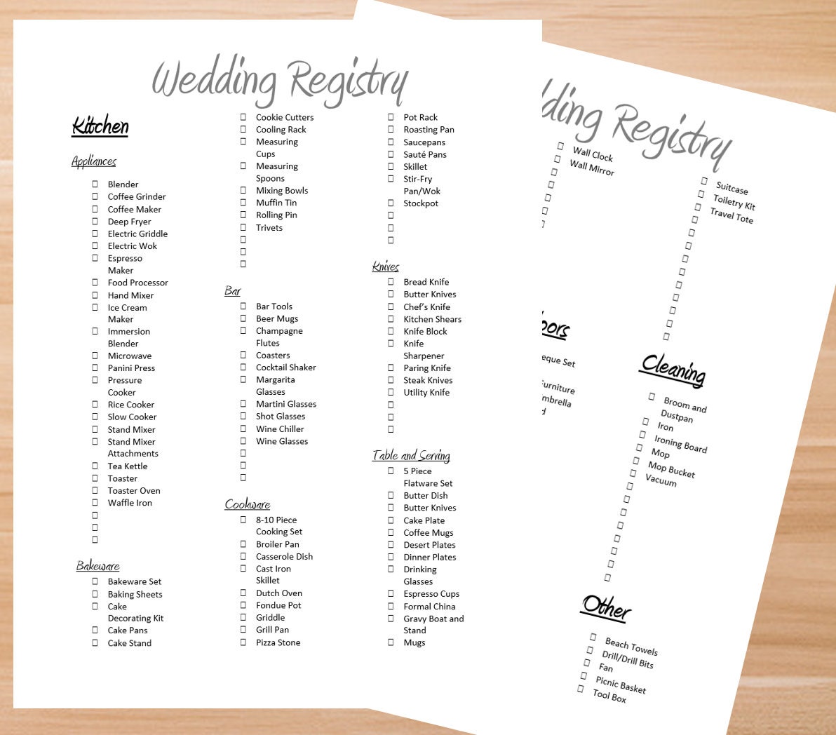 printable checklist for wedding registry