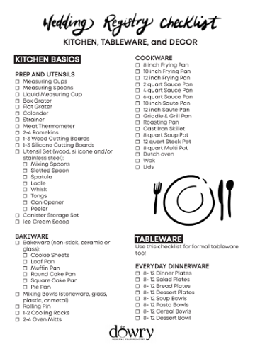 printable checklist for wedding registry