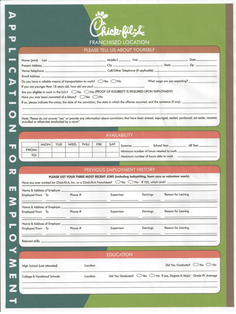 printable chick fil a employment application