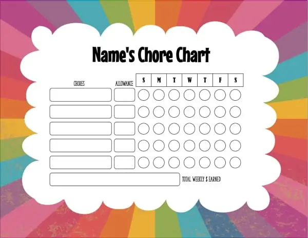 printable chore chart 10 year old