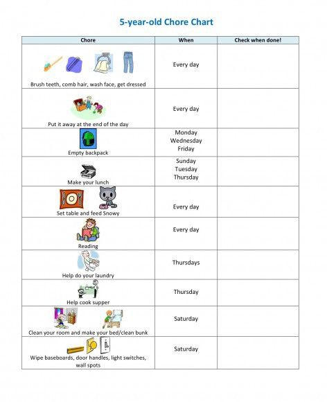 printable chore chart 5 year old
