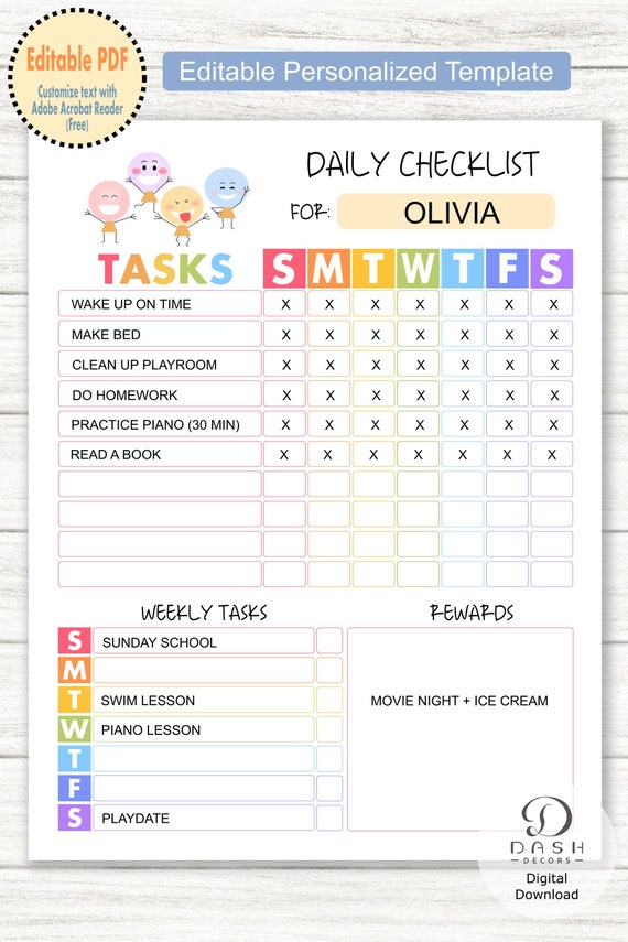printable chore chart 5 year old