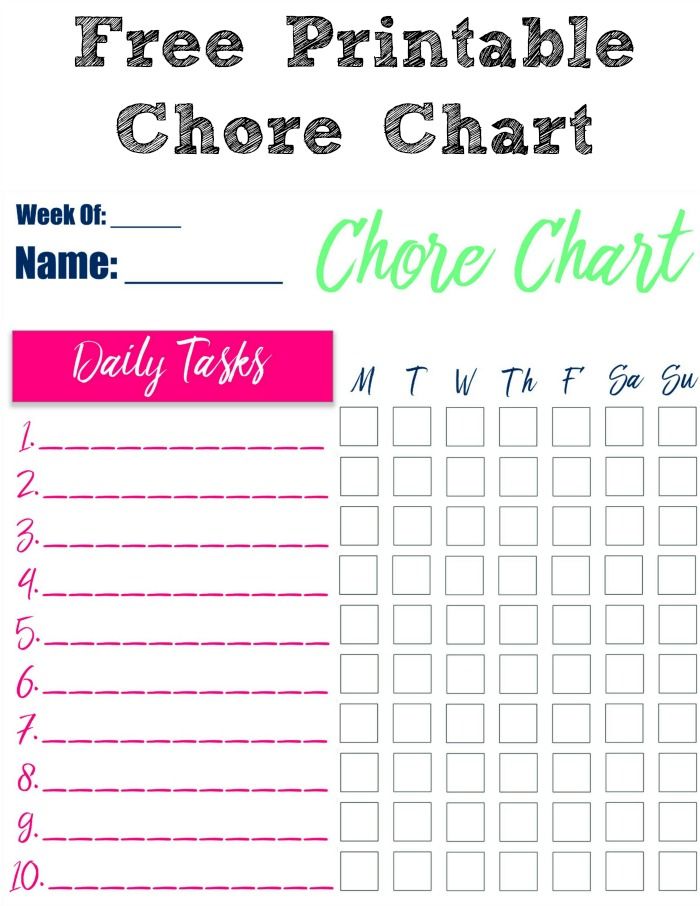 printable chore chart images