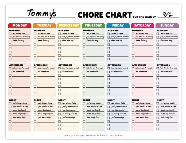 Free Printable Chore Chart for Kids | Responsibility Chart for Kids