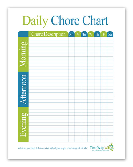 Free Printable!! Daily Chore Chart - Time-Warp Wife