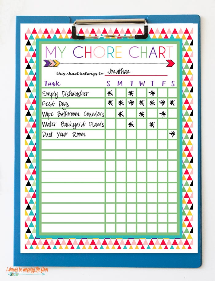 printable chore charts by age