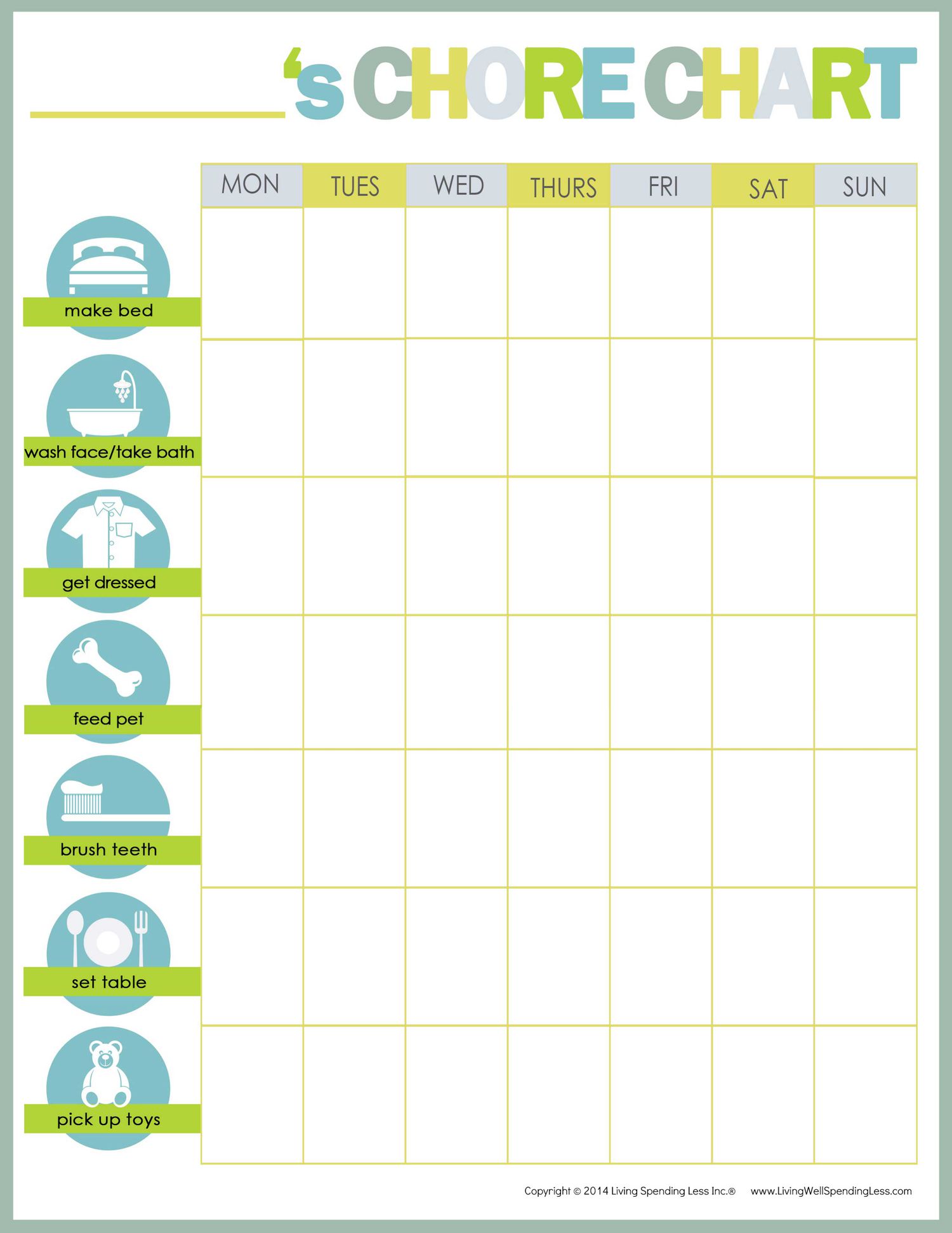 printable chore charts for 10 year olds