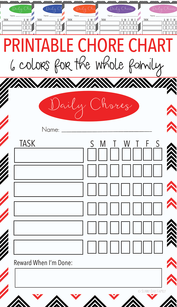 printable chore charts for families