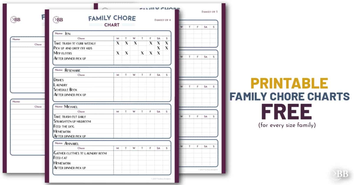 printable chore charts for families
