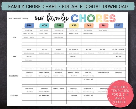 Printable Editable Weekly Family Chore Chart Family Planner Weekly ...