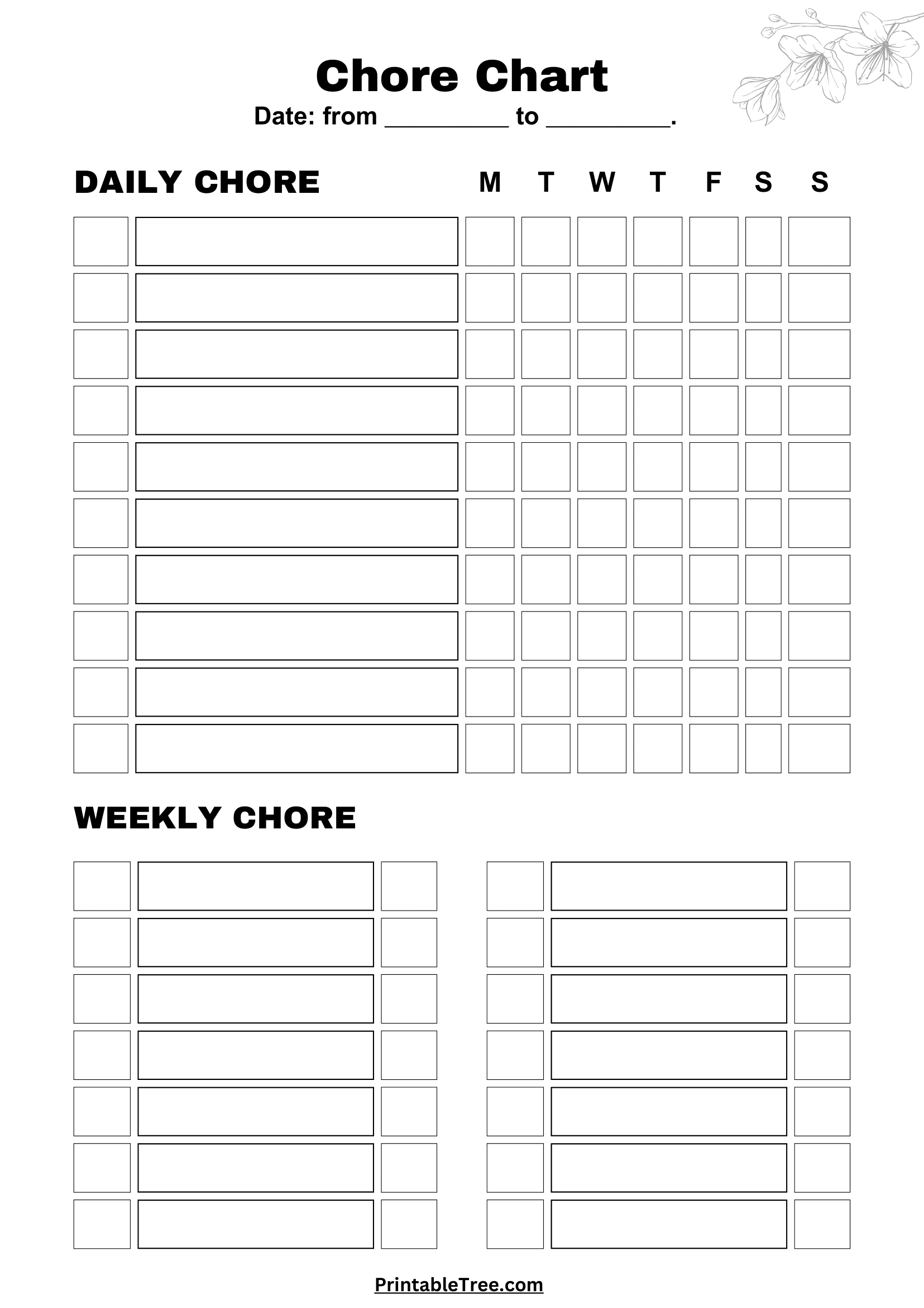 printable chore charts for home